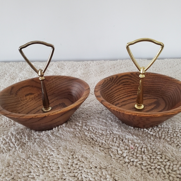 VTG MCM Set Of 2 The Original Walnut Bowl Factory Store 6" Dia Gold Color Handle - Picture 16 of 16